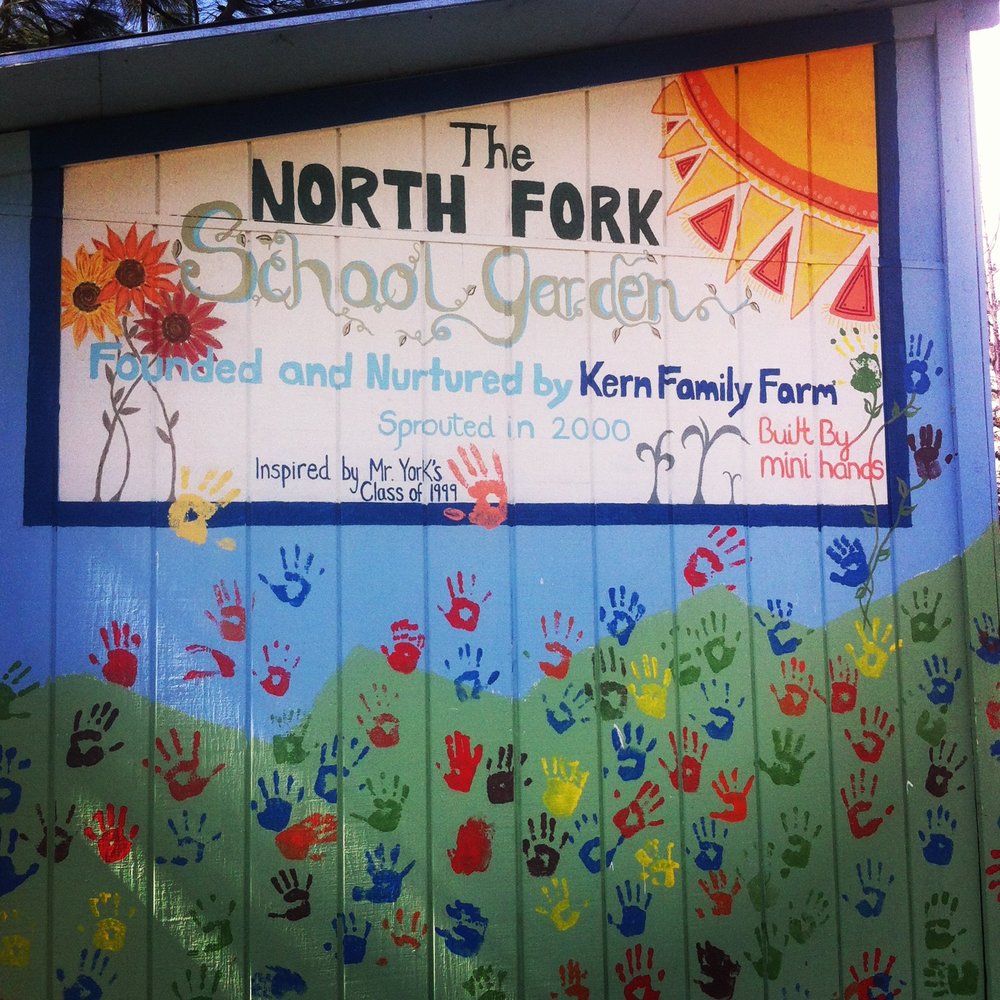 North Fork School Garden Shed with Mural. "Founded and Nurtured by Kern Family Farm"